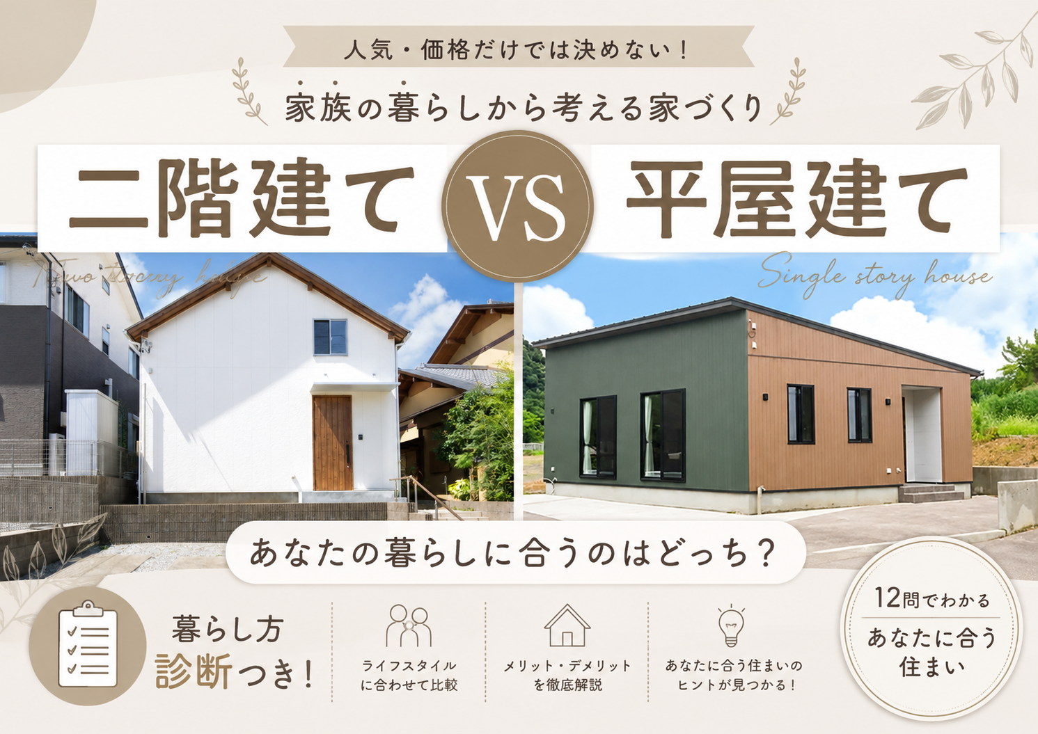 【あなたに合うのはどっち？】２階建てＶＳ平屋建て 家づくり講座